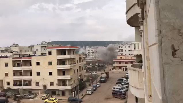 For the first time, Turkish artillery bombarding the center of Afrin, Syria.   