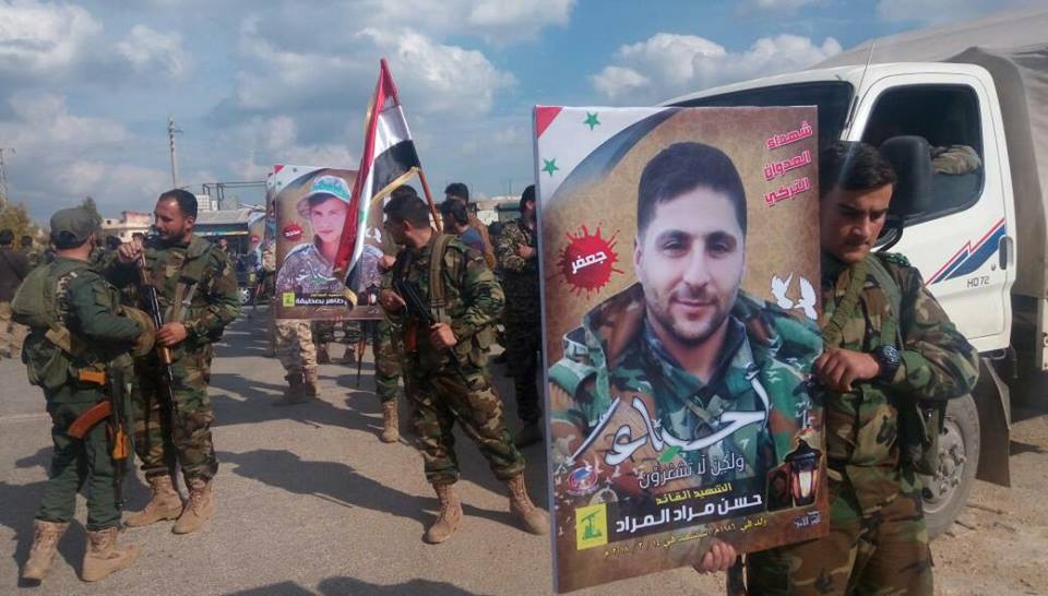 AfrinOp: Hezbollah flags during funeral ceremony of pro-Assad fighters killed by Turkish airstrikes. They were part of Syrian Hezbollah from Nubul-Zahraa.   