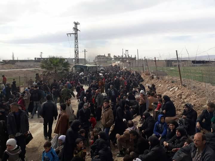 Eastern Damascus: biggest forced displacement of civilians by Assad government started. E. Ghouta beginning to be evacuated following unprecedented bombardment campaign (5 weeks) and ground offensive.   