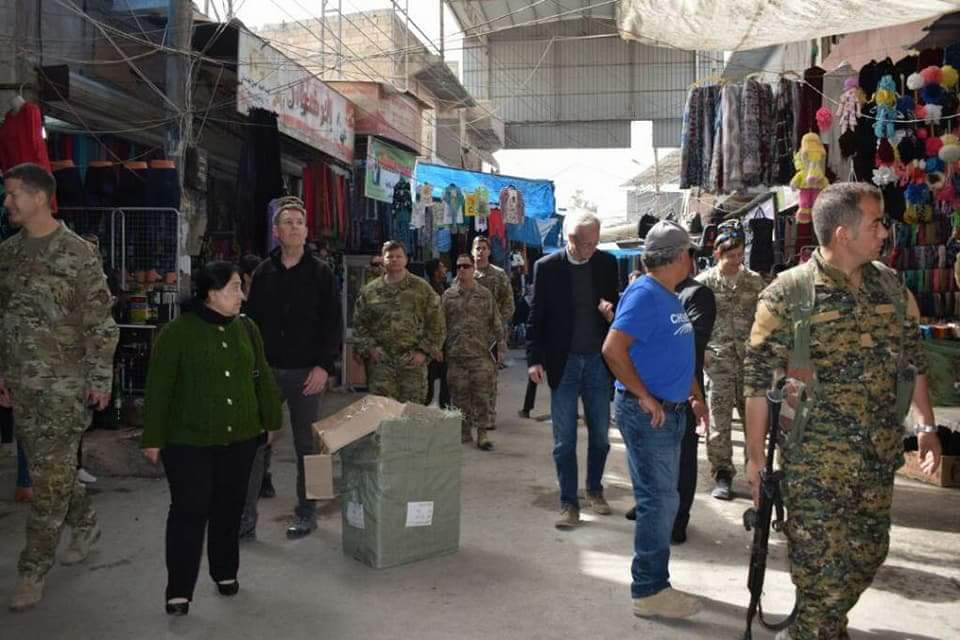 A high-ranking US military and diplomatic delegation are touring the city of Manbij to reassure the people and confirm protecting them from Turkish attacks. Afrin   