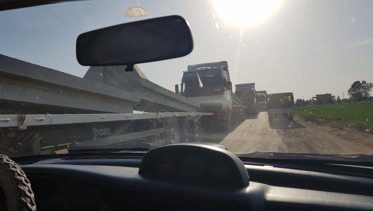 Americans still bringing more equipment into Syria. This afternoon, north of Hasakah, Syria, we came across a large coalition convoy of trucks transporting vehicles, ambulances, concrete barriers etc.   