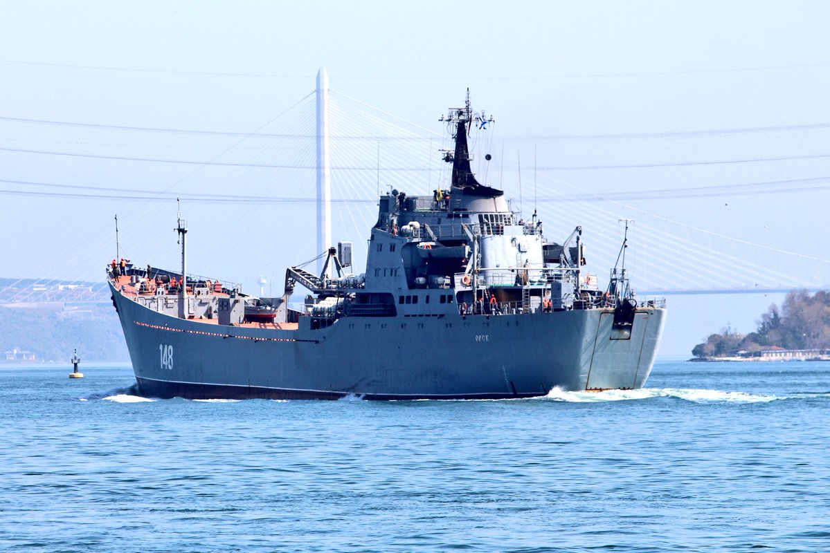 Project 1171 BSF Tapir/Alligator class LST Orsk 148 returned from its third deployment to Syria in 2018 after 14 days and transited Bosphorus towards Black Sea 08:30Z.   