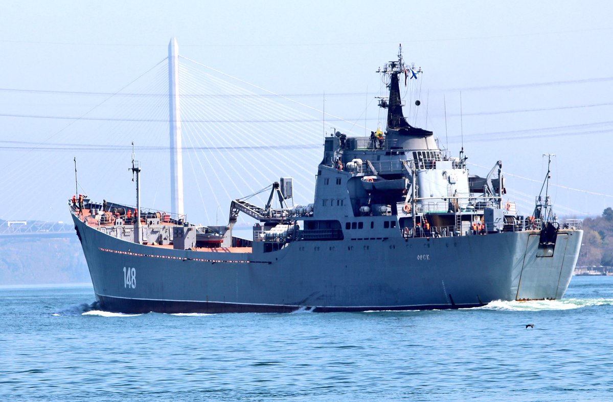 Project 1171 BSF Tapir/Alligator class LST Orsk 148 returned from its third deployment to Syria in 2018 after 14 days and transited Bosphorus towards Black Sea 08:30Z.   