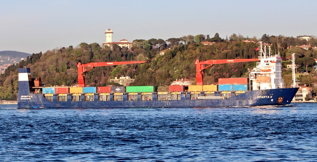 Ship of Interest: Coming from Novorossiysk very heavy, Russia flag RoRo Sparta II transits Mediterranean-bound Bosphorus en route to Tartus Syria carrying military cargo for Oboronlogistika.   