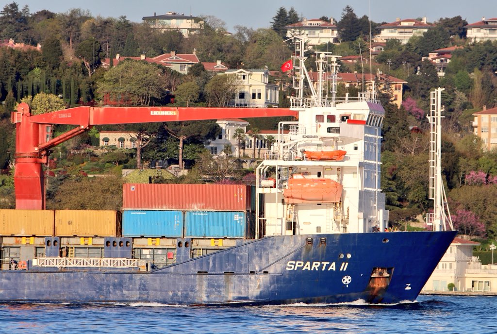 Ship of Interest: Coming from Novorossiysk very heavy, Russia flag RoRo Sparta II transits Mediterranean-bound Bosphorus en route to Tartus Syria carrying military cargo for Oboronlogistika.   