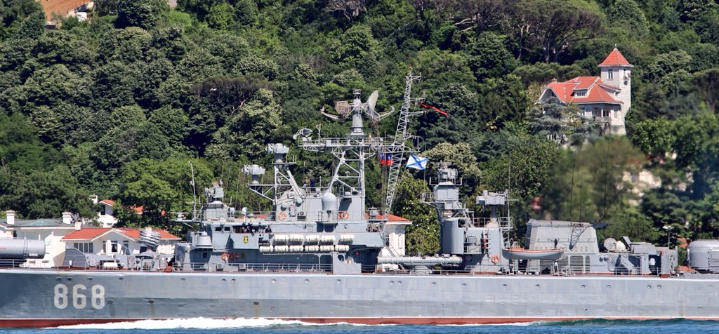 Back from Syria campaign: Russian Navy Project 1135M BSF Krivak II Class frigate Pytlivy 868 returns from 40days Mediterranean deployment and transits Bosphorus towards the Black Sea en route to Sevastopol.   