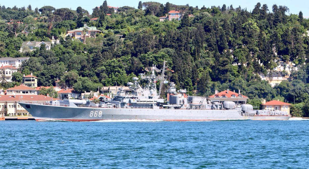 Back from Syria campaign: Russian Navy Project 1135M BSF Krivak II Class frigate Pytlivy 868 returns from 40days Mediterranean deployment and transits Bosphorus towards the Black Sea en route to Sevastopol.   