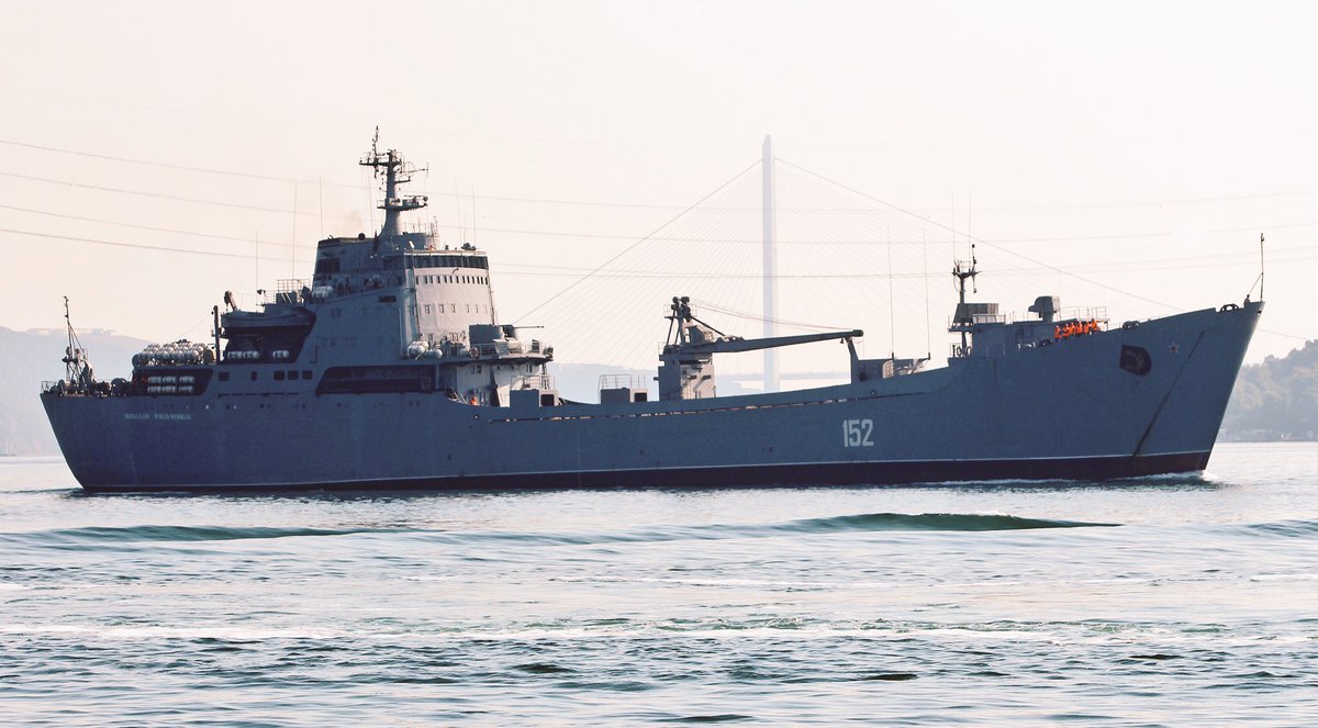 Russian Navy Project 1171 BSF Tapir (NATO:Alligator) class LST Nikolai Filchenkov 152 transits Mediterranean-bound Bosphorus en route to Tartus for its 4th Syria campaign. deployment in 2018   