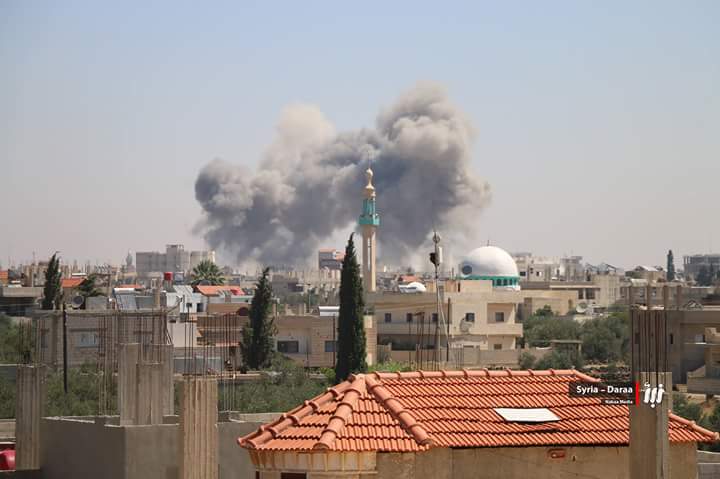 Airstrikes on Nawa city in Daraa