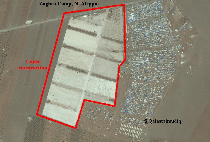 Syria: recent sat imagery shows camps built by Turkey in Aleppo prov. for displaced ppl from Damascus areas. Some still under construction. Zoghra Camp (built in 2017 for refugees from Al-Waer, W. Homs) doubled size.