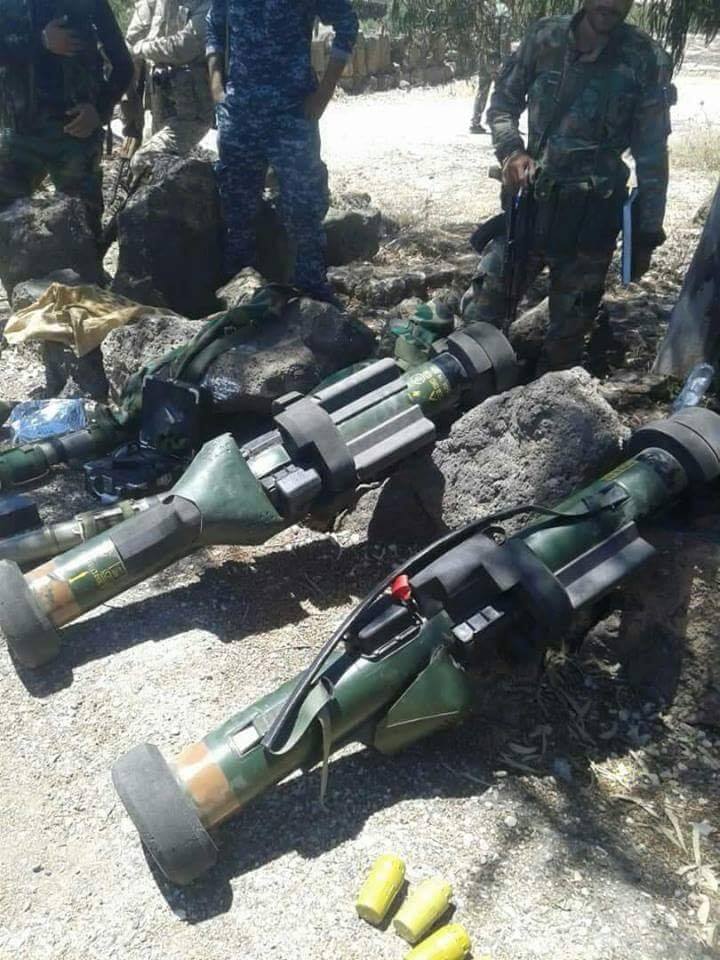 Weapons cache discovered in Jadal village, Eastern Daraa countryside : 2 APILAS anti-tank weapons.   