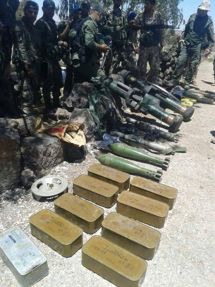 Weapons cache discovered in Jadal village, Eastern Daraa countryside : 2 APILAS anti-tank weapons.   