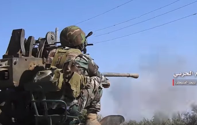 SAA continue their advance into Quenitra. T-55MV, 2S1 Gvozdika, ZSU-23-4 Shilka and M-1939 37mm.   