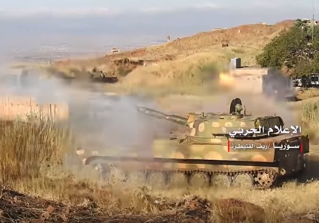 SAA continue their advance into Quenitra. T-55MV, 2S1 Gvozdika, ZSU-23-4 Shilka and M-1939 37mm.   