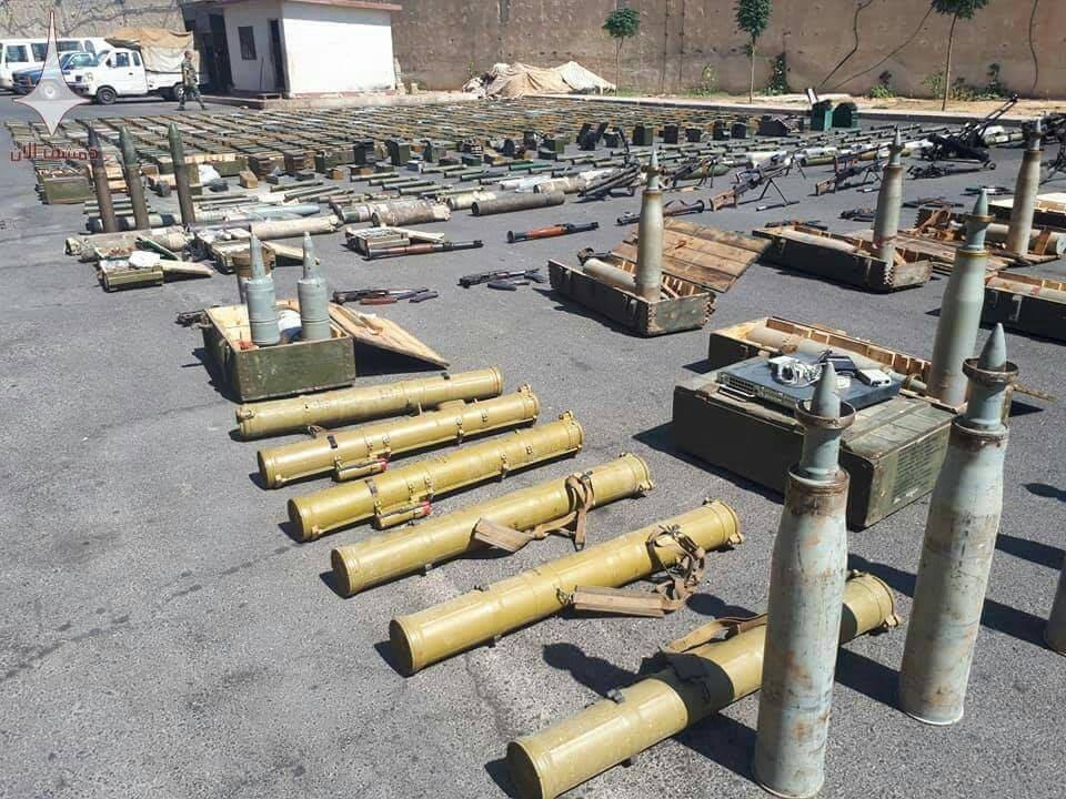 South Syria: tons of ammo and weapons uncovered in underground bunker in Harra (NW. Daraa), including 6 Fagot ATGM s and 10s of armor piercing shells.   