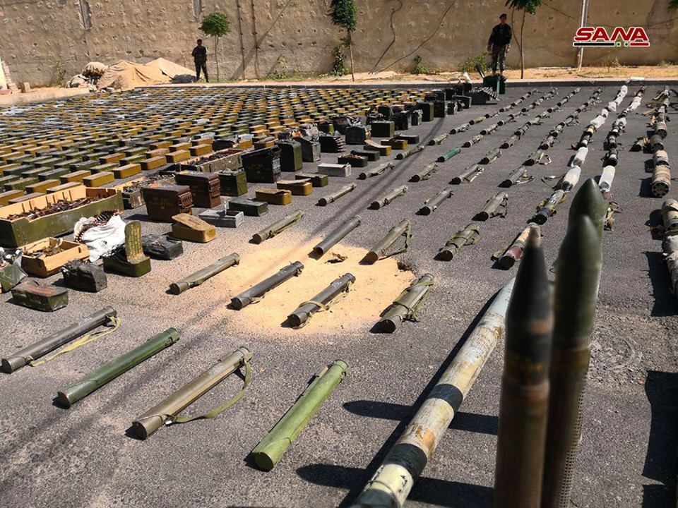South Syria: tons of ammo and weapons uncovered in underground bunker in Harra (NW. Daraa), including 6 Fagot ATGM s and 10s of armor piercing shells.   