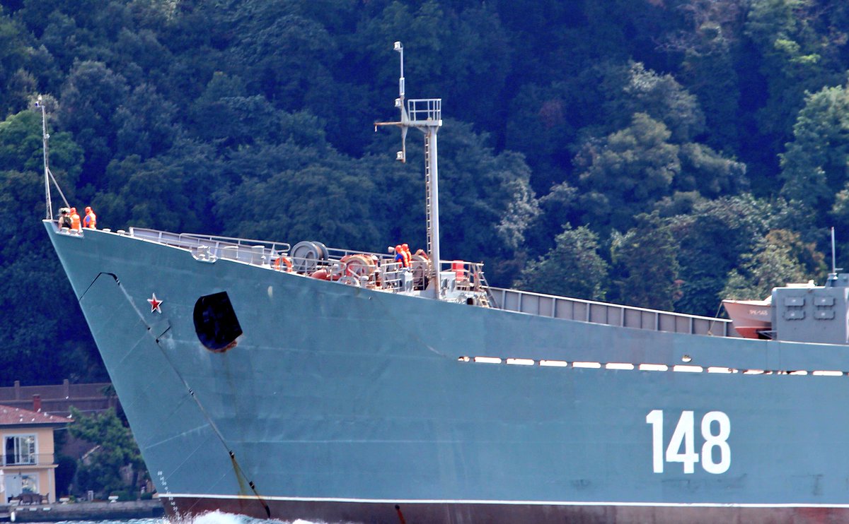 Russian Navy Project 1171 BSF Tapir/Alligator class LST Orsk 148 returned from its fifth deployment to Syria in 2018 after 12 days and transited Bosphorus towards Black Sea 07:15Z.   