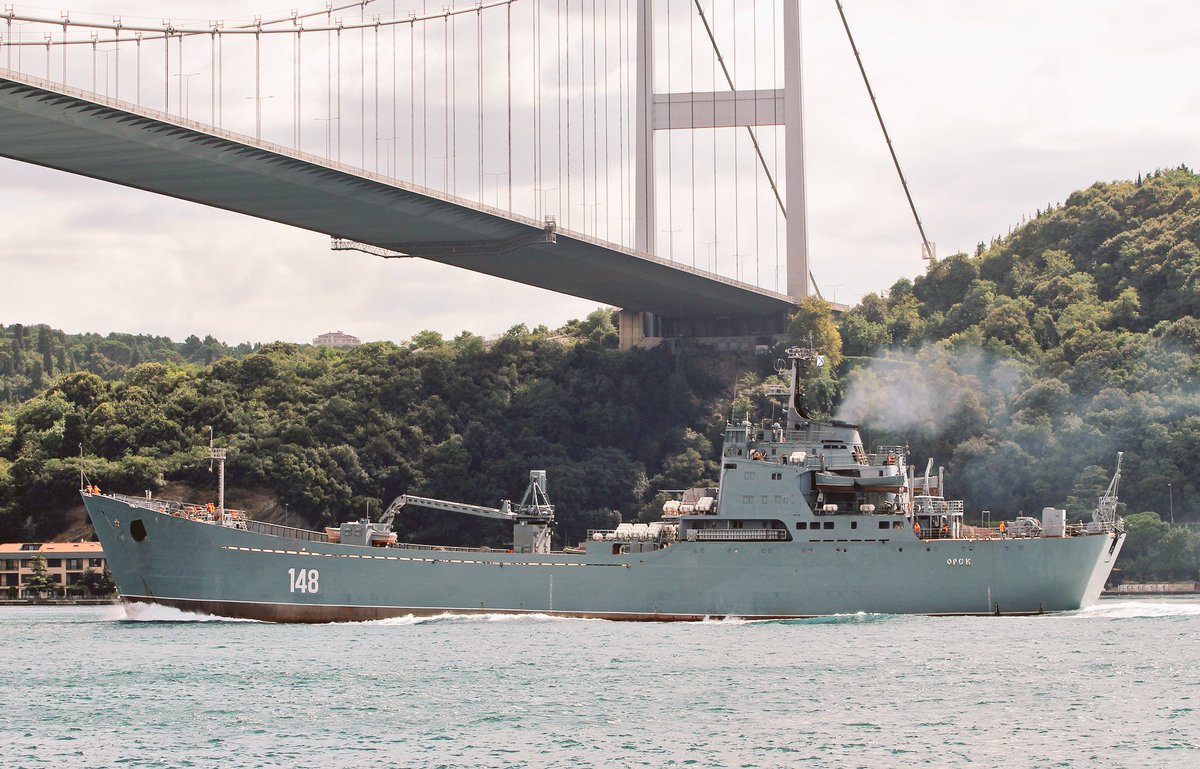 Russian Navy Project 1171 BSF Tapir/Alligator class LST Orsk 148 returned from its fifth deployment to Syria in 2018 after 12 days and transited Bosphorus towards Black Sea 07:15Z.   