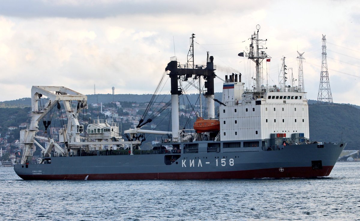 Russian Navy Project 141 Kashtan class buoy tender KIL158 redeployed to the Mediterranean after 22 days: KIL-158 departed the Black Sea at 05:00Z and transited Bosphorus towards Mediterranean en route to Tartus Syria.   