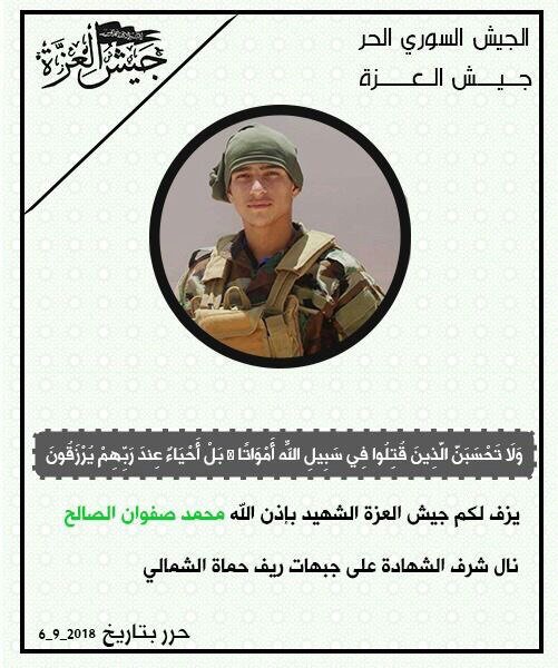 Ceyş-ul İzza örgütü komutanlarından Mohammad Safwan el-Saleh dün Kuzey Hama\'da öldü.