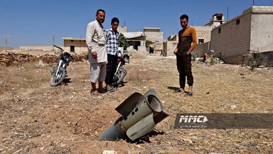 Syria: remains of rockets with submunitions (BM-27 Uragan) fired by Assad forces on Al-Tah (SE. Idlib).    