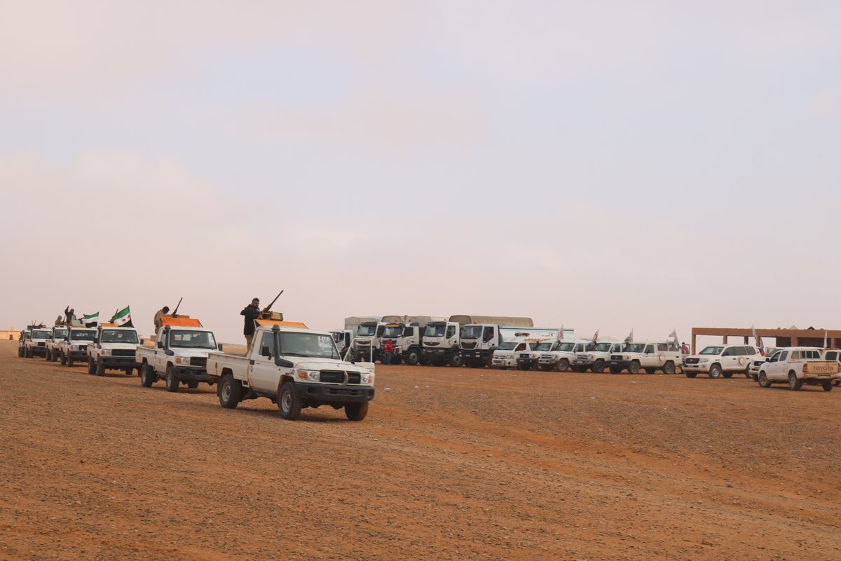 Today, after completing their mission in Rukban, the remainder of the @UNHCRinSyria and @SYRedCrescent convoy was safely escorted outside of the 55km area by the @MaghaweirThowra, without a single security problem inside the 55km area.