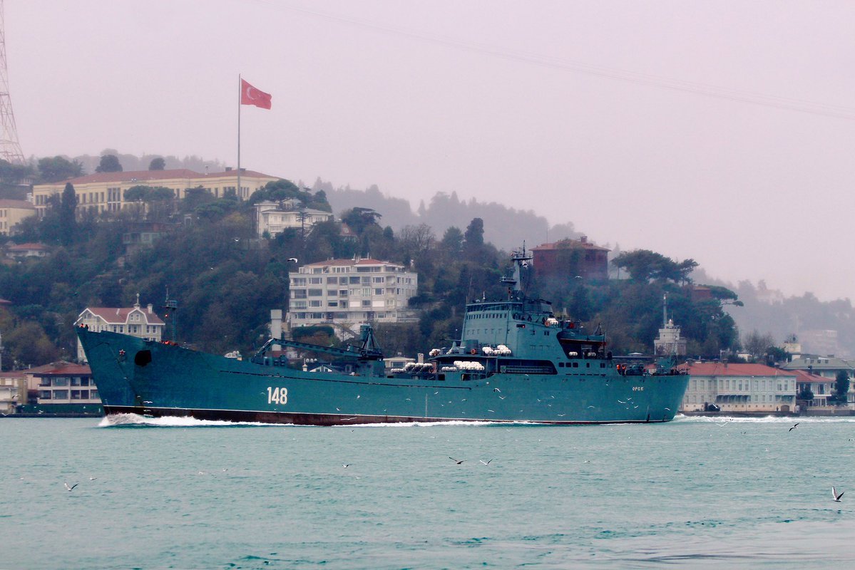 Russian Navy Project 1171 BSF Tapir/Alligator class LST Orsk 148 returned from its ninth deployment to Syria in 2018 and transited Bosphorus towards Black Sea 06:00Z   