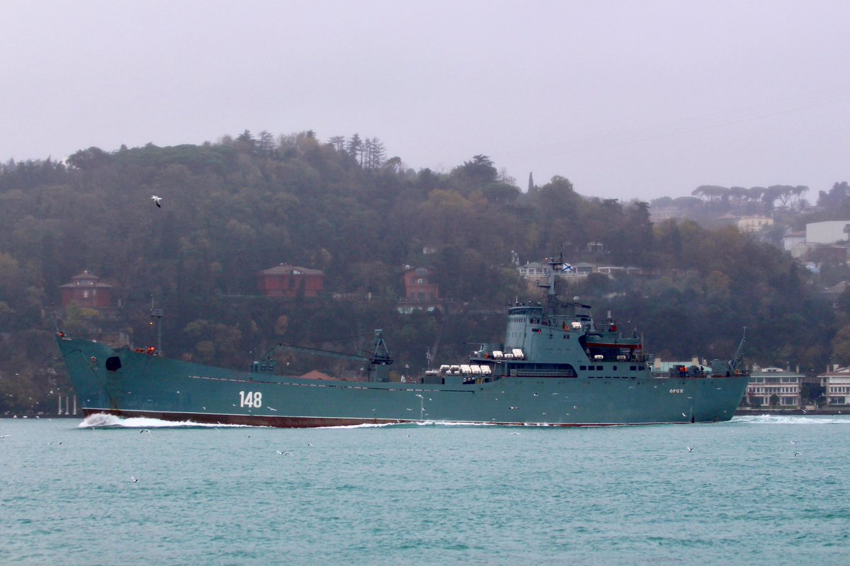 Russian Navy Project 1171 BSF Tapir/Alligator class LST Orsk 148 returned from its ninth deployment to Syria in 2018 and transited Bosphorus towards Black Sea 06:00Z   