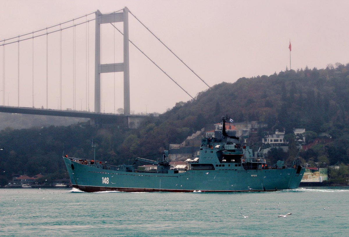 Russian Navy Project 1171 BSF Tapir/Alligator class LST Orsk 148 returned from its ninth deployment to Syria in 2018 and transited Bosphorus towards Black Sea 06:00Z   