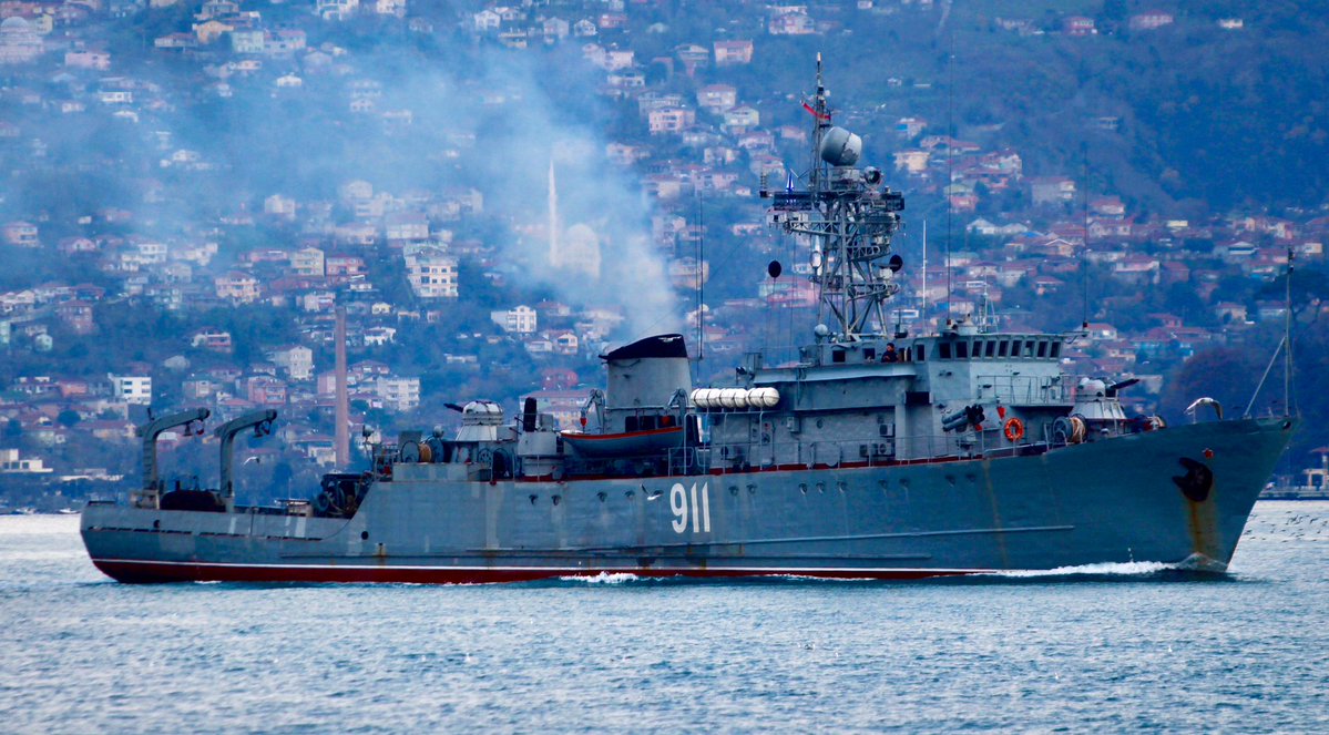 Russian Navy Project 266M Natya class minesweeper BSF Ivan Golubets 911 redeployed to Mediterranean after 280 days. Ivan Golubets transited Bosphorus en route to the Eastern Mediterranean 09:30Z 