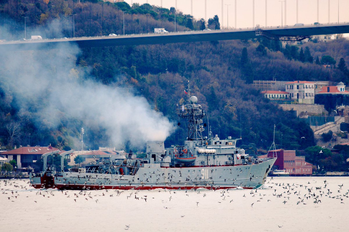 Russian Navy Project 266M Natya class minesweeper BSF Ivan Golubets 911 redeployed to Mediterranean after 280 days. Ivan Golubets transited Bosphorus en route to the Eastern Mediterranean 09:30Z 