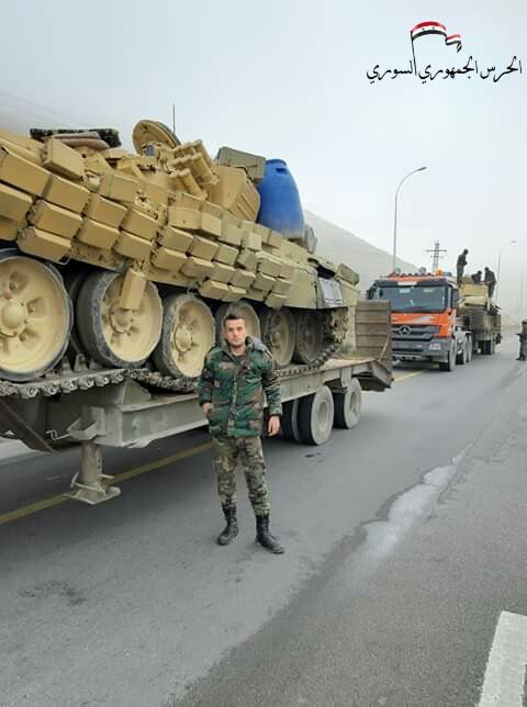 Syria: Republican Guard convoy reached Aleppo with a fleet of tanks, including the up-armoured model Shafrah.   