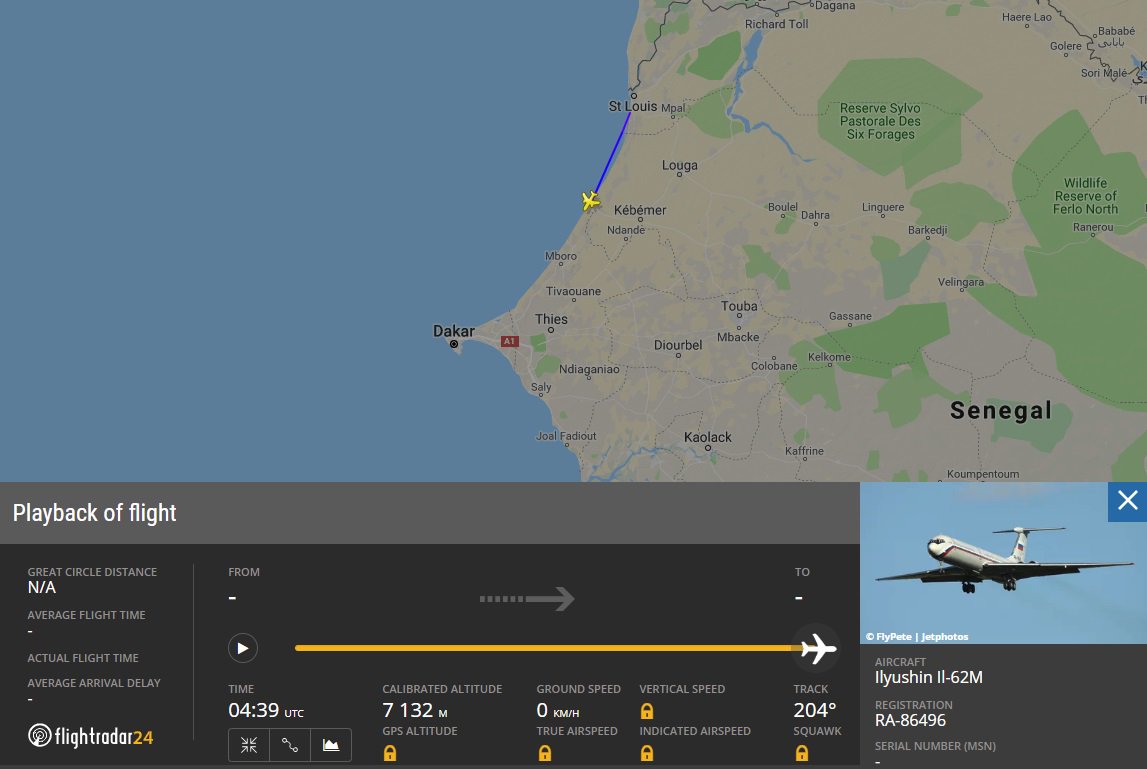 Russian Air Force Il-62 RA86496 from Damascus to Dakar, Senegal