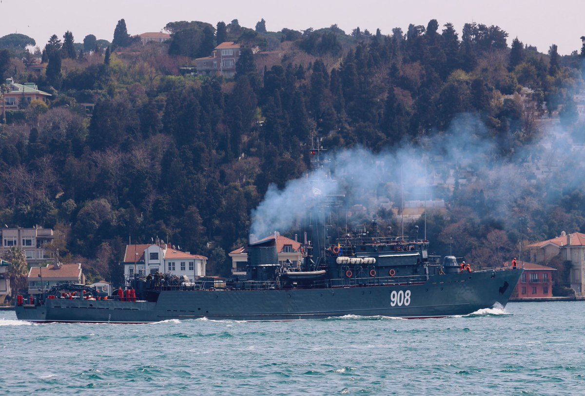 Russian Navy Project 266M, Natya class minesweeper BSF 184th Coastal Defense Ship Brigade Vitse-Admiral Zakharin 908 (x-611) transits Bosphorus for her second Mediterranean deployment after 311 days.   