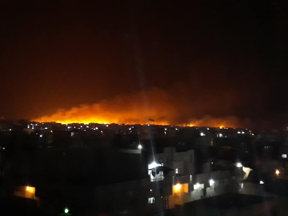 There are fires near Kobanî after Turkish forces burnt grass on their side of the wall and the fire jumped across.