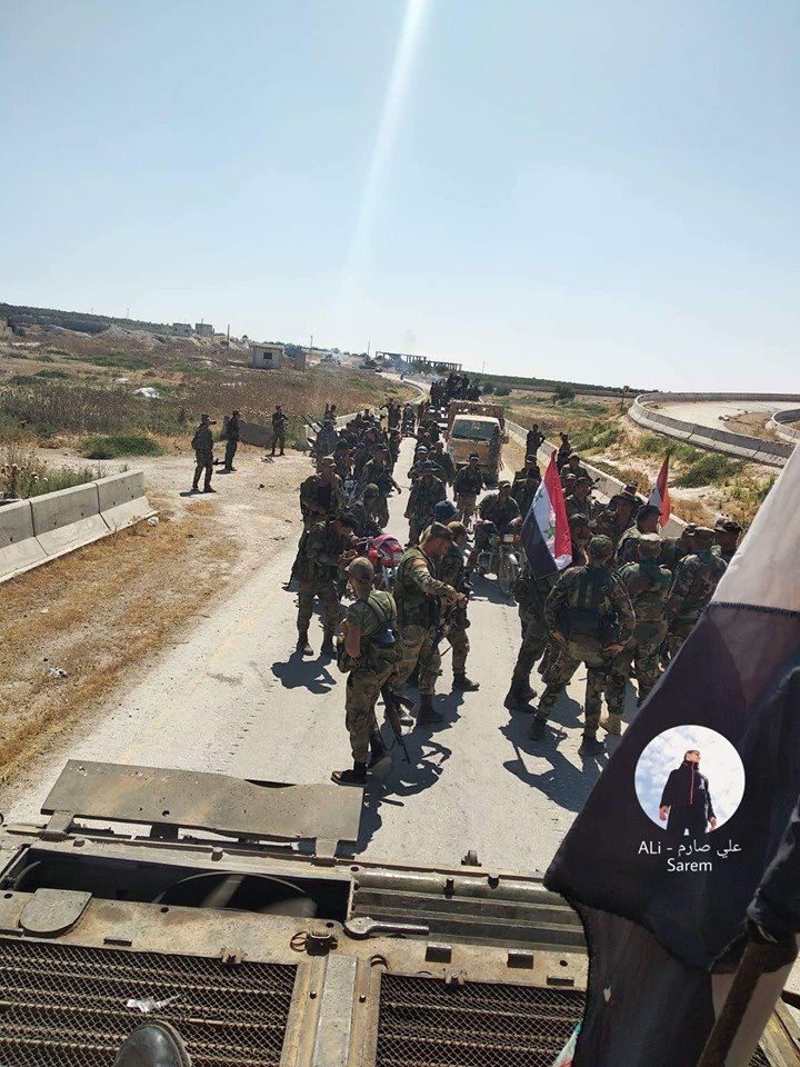 Pictures of SAA soldiers from Morek which show the Turkish observation post in the area.  Syria
