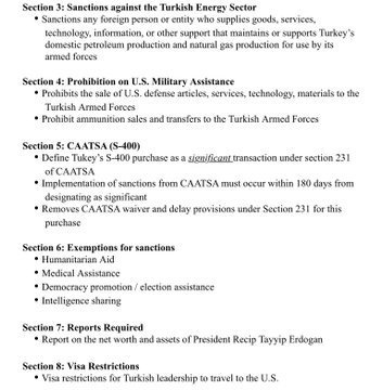 Bipartisan agreement to impose severe sanctions against Turkey for their invasion of Syria, by Congress