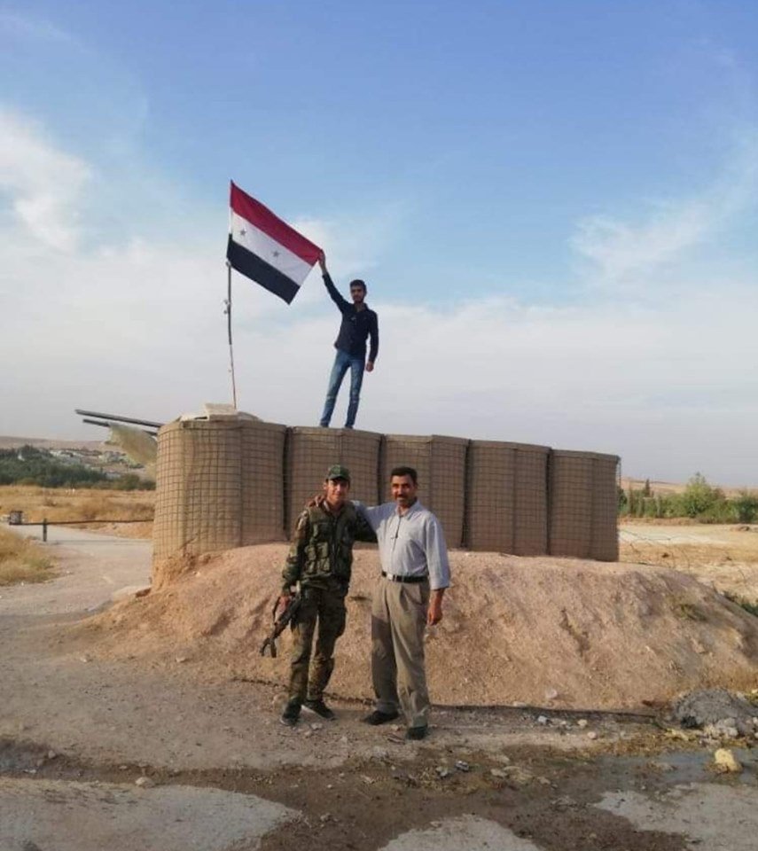 Syrian official flag at Rafiah village on Sajur river northern Manbij countryside