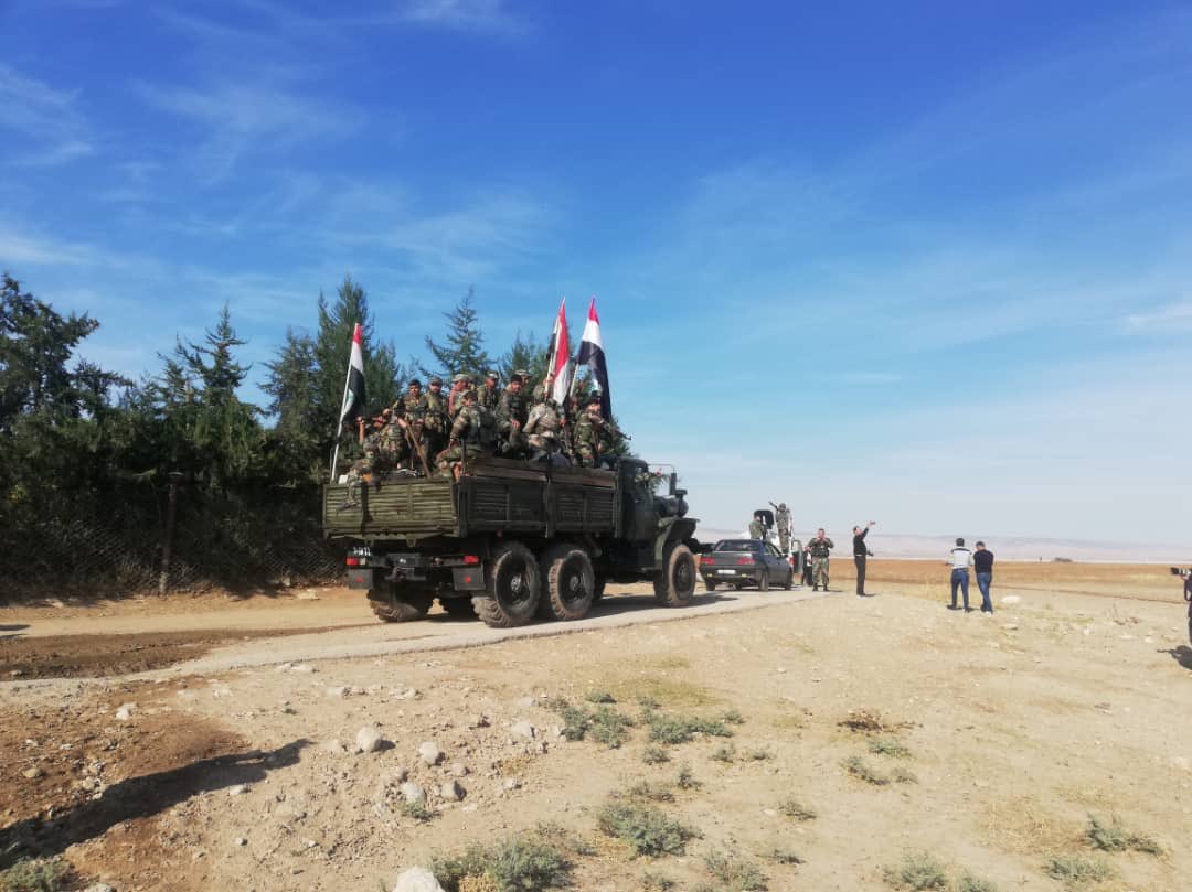 Syrian troops seen in Kurdish controlled areas in western Qamishli, NE Syria