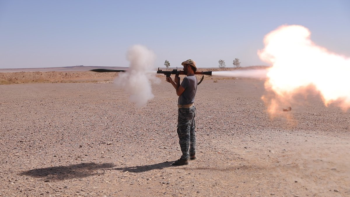 Special Ops Joint Task Force-OIR (Iraq/Syria): New recruits from the @MaghaweirThowra, a Coalition aligned security force, conduct weapons familiarization training Sept. 22, 2019 in Southwest Asia. This was part of a basic training course for 47 new recruits