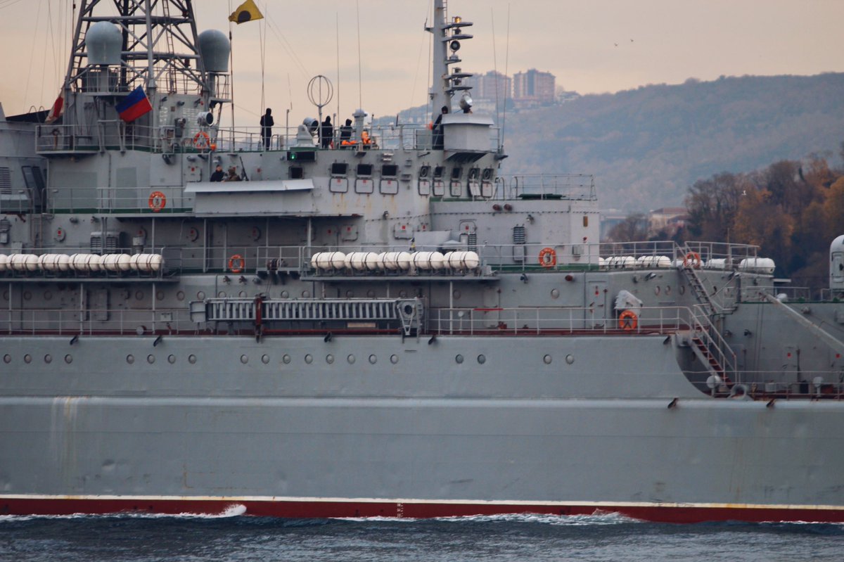 Russian Navy Project 775 BSF Black Sea Fleet 197th Landing Ship Brigade's Ropucha class landing ship Azov 151 transited Bosphorus carrying tanks & APCs en route to Tartus Syria. 14:00Z