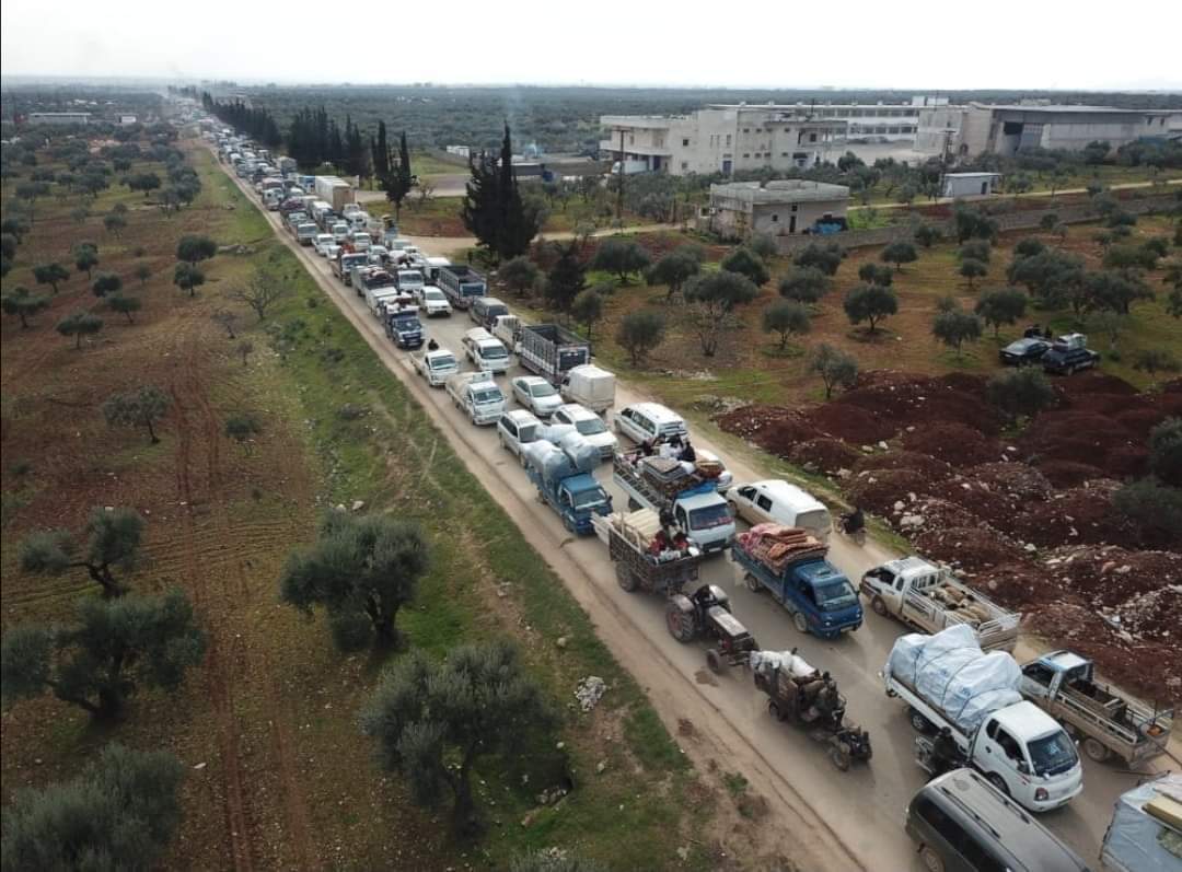 The mass exodus of civilians from the Idlib and Aleppo countryside continues due to the brutal shelling and military operations by pro-Assad forces, as civilians head to the northern Aleppo countryside and the northern Idlib countryside near the Turkish border