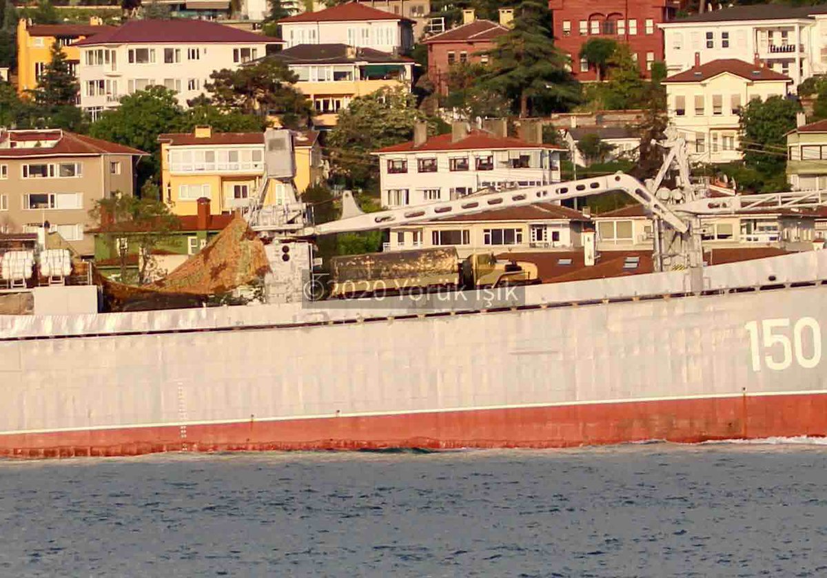 Russia's Syria campaign / Second ship today: Russian Navy Project 1171 BSF 197th Landing Ship Brigade Tapir (NATO:Alligator) class tank carrying LST Saratov 150 transited Bosphorus towards Med en route to Tartus carrying desert tan Ural 4320 trucks & unknown object under camouflage