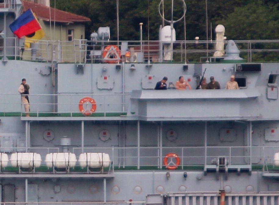 Russia's Syria campaign continues: Heavily laden: RussianNavy Russian Navy Project 775 BSF Black Sea Fleet 197th Landing Ship Brigade's Ropucha class LSTM (APC & tank carrying landing ship) Azov 151 transited Bosphorus en route to Tartus Syria. 14:00Z