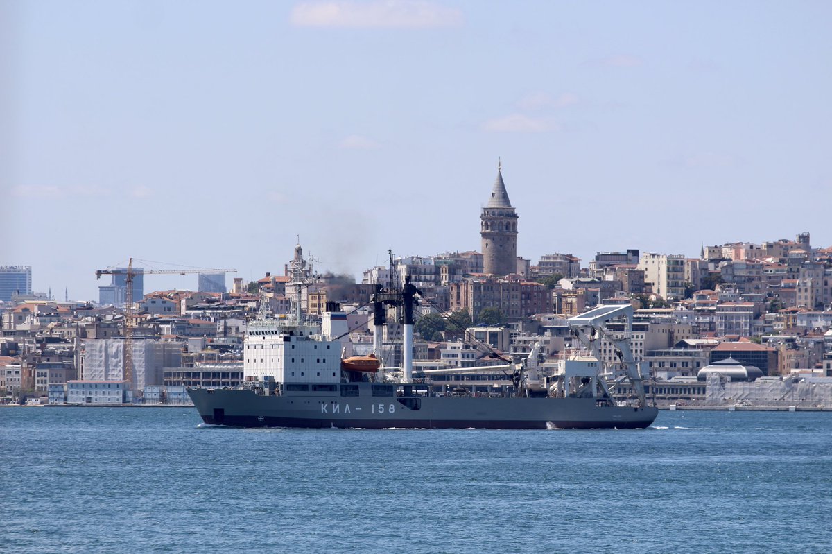 Russian Navy Project 141 Kashtan class buoy tender Black Sea Fleet 205th Auxiliary Ship Squad 2nd Group's crane ship KIL158 transited Bosphorus towards Mediterranean en route to Tartus Syria