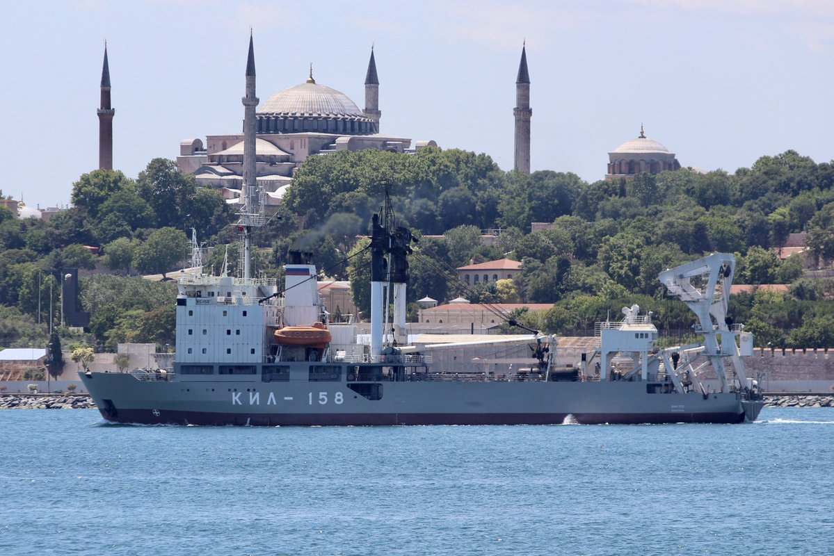 Russian Navy Project 141 Kashtan class buoy tender Black Sea Fleet 205th Auxiliary Ship Squad 2nd Group's crane ship KIL158 transited Bosphorus towards Mediterranean en route to Tartus Syria