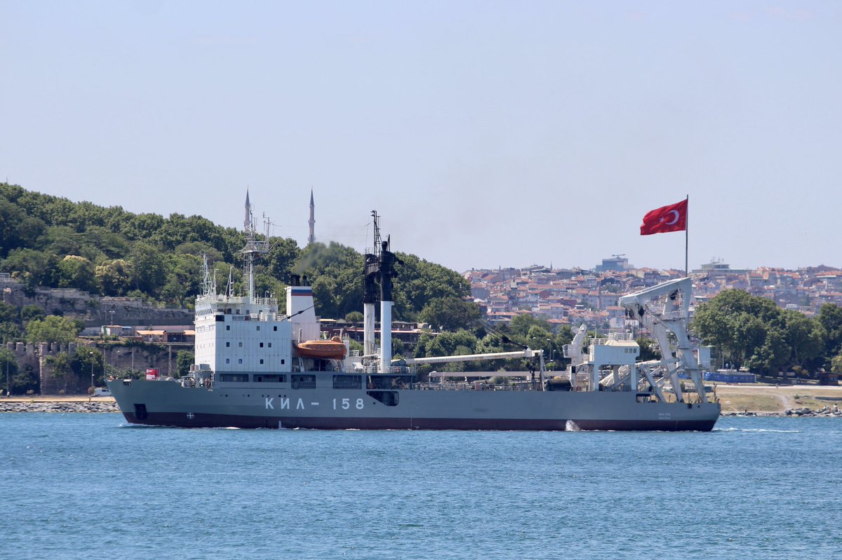 Russian Navy Project 141 Kashtan class buoy tender Black Sea Fleet 205th Auxiliary Ship Squad 2nd Group's crane ship KIL158 transited Bosphorus towards Mediterranean en route to Tartus Syria