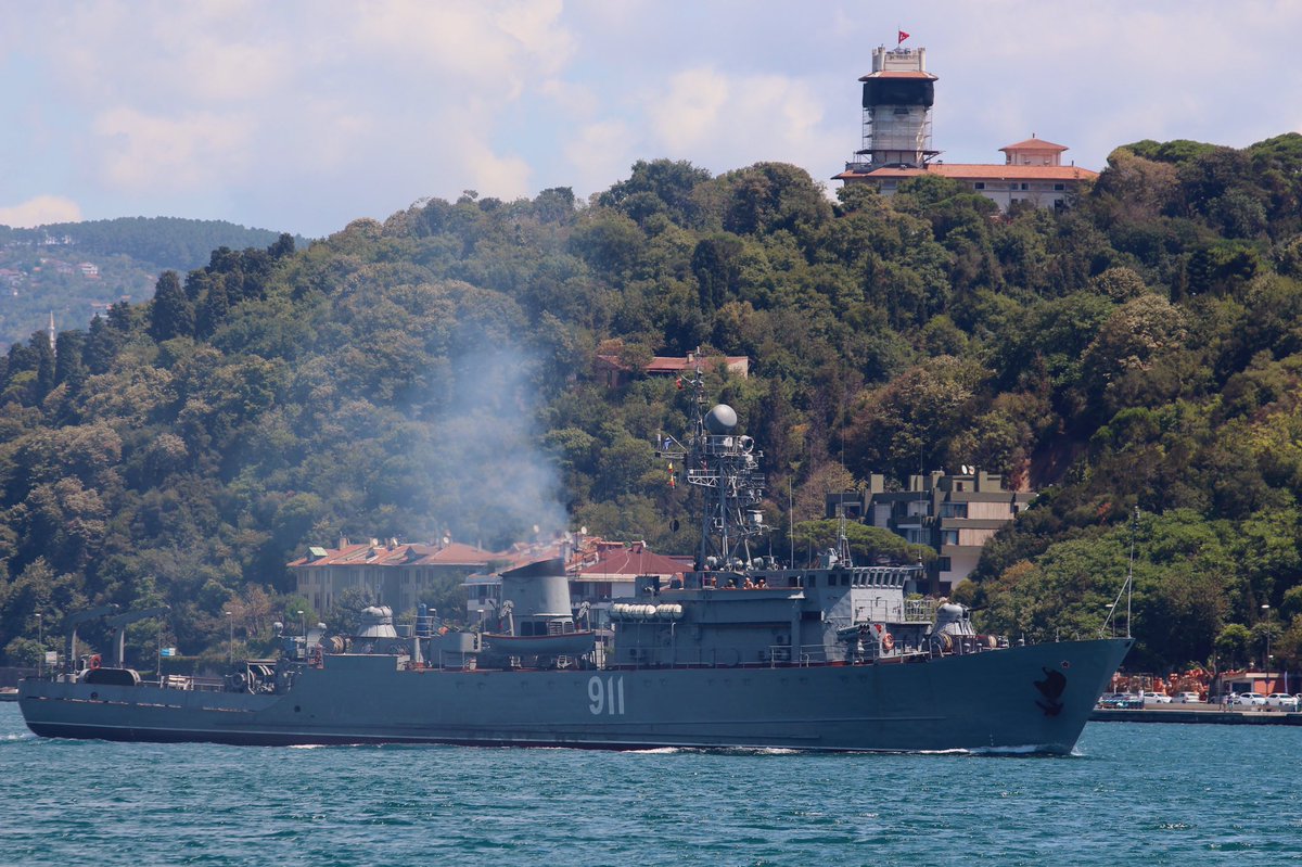 Redeployed to Med after 15 months: Russian Navy Project 266M Black Sea Fleet 68th Coastal Defense Ship Brigade's 150th Minesweeper Division's Natya class minesweeper Ivan Golubets 911 transited Bosphorus towards Mediterranean