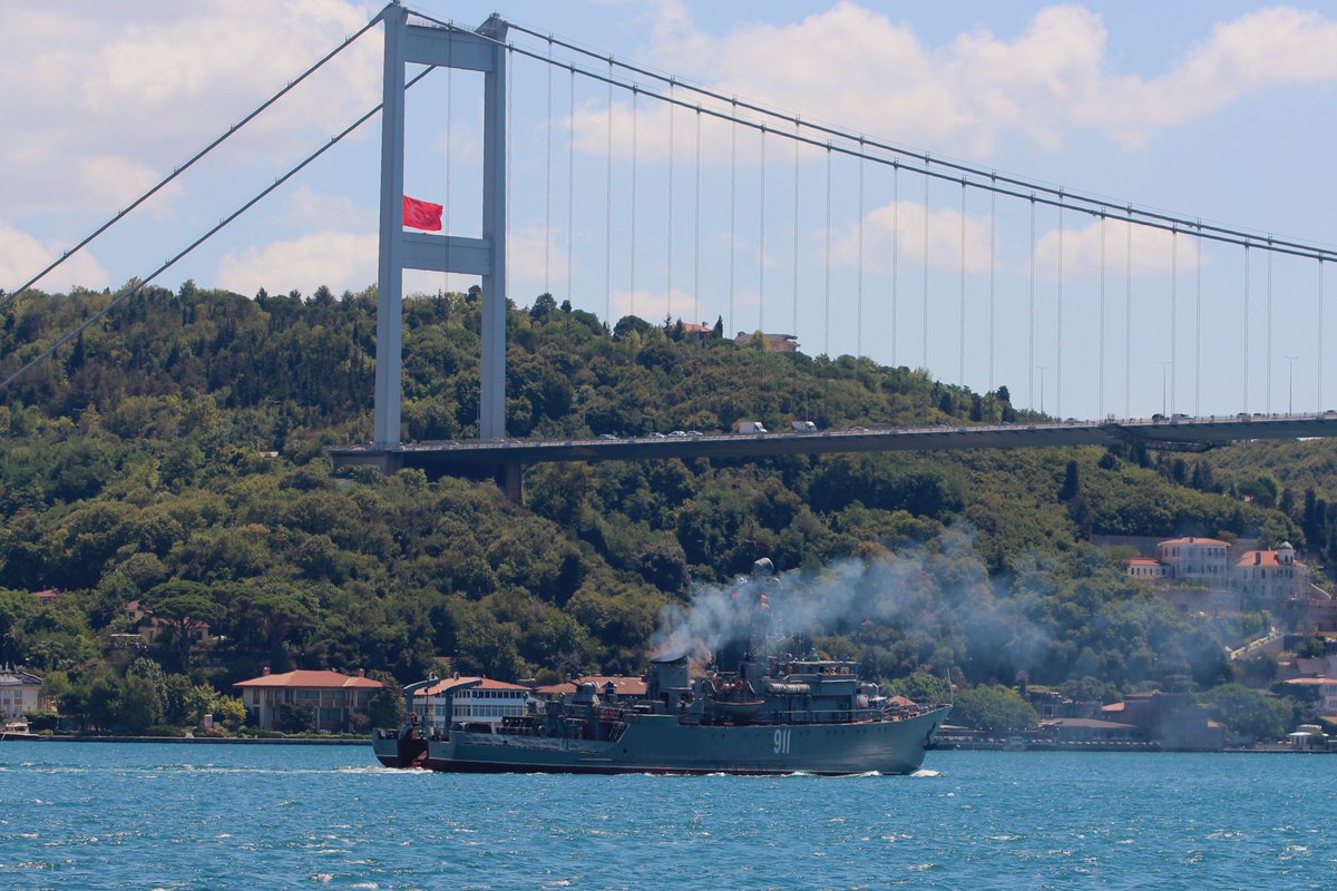 Redeployed to Med after 15 months: Russian Navy Project 266M Black Sea Fleet 68th Coastal Defense Ship Brigade's 150th Minesweeper Division's Natya class minesweeper Ivan Golubets 911 transited Bosphorus towards Mediterranean