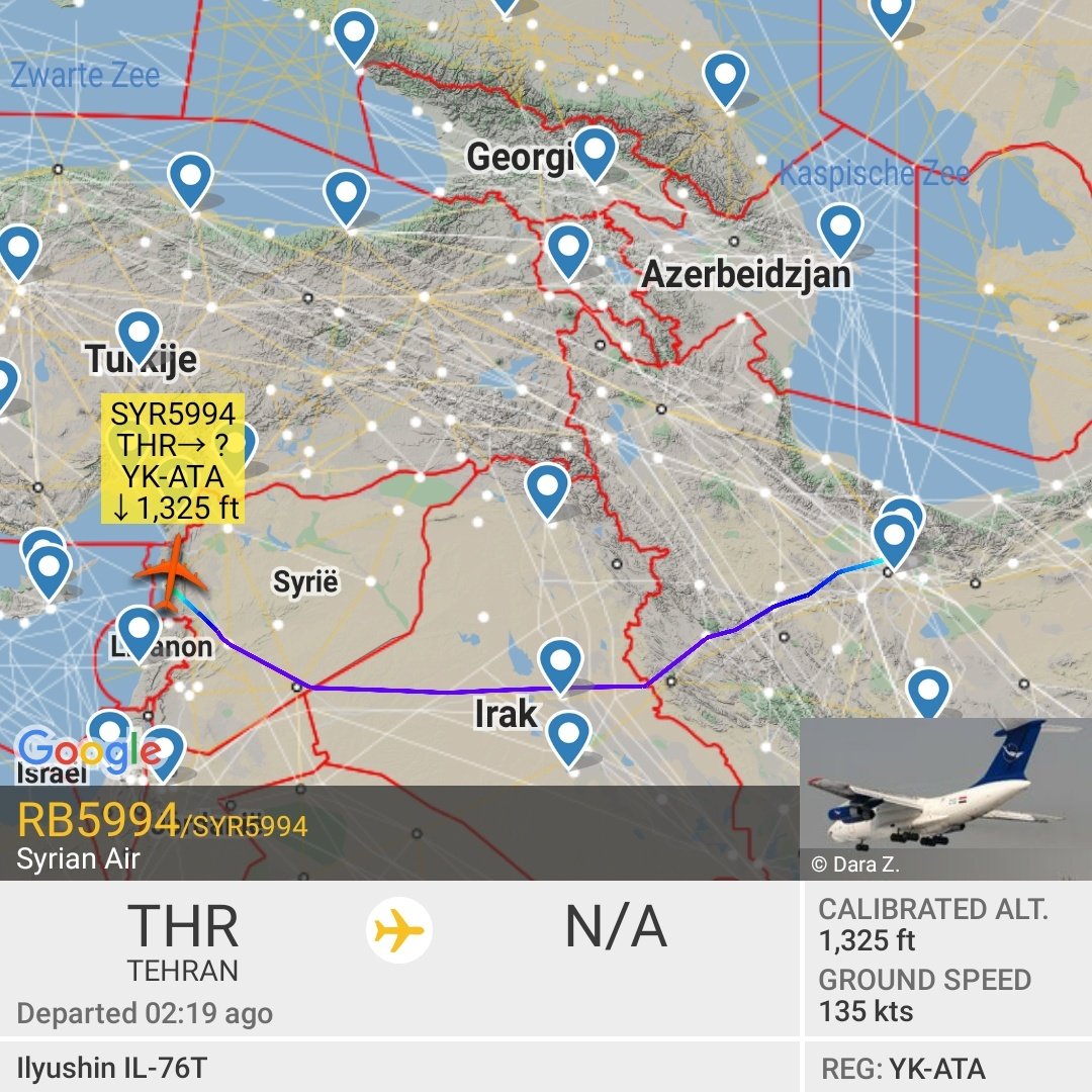 Syrian Air (Force) Ilyushin Il-76 reg. YK-ATA (SYR5994) from Tehran approaching Latakia/Russia Khmeimim